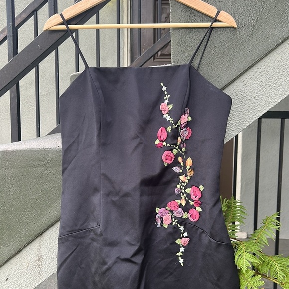 Cache Vintage Formal Gown Maxi Floral Aplique 90's Prom Wedding Guest Black Tie - Picture 2 of 10